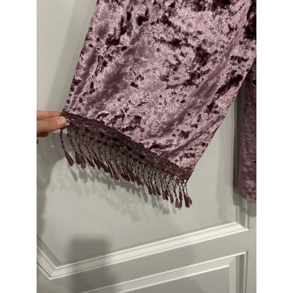 Indigo Thread Co. Velvet Fringe Boho Top Large Off-Shoulder Shimmer Night Out - Picture 4 of 11